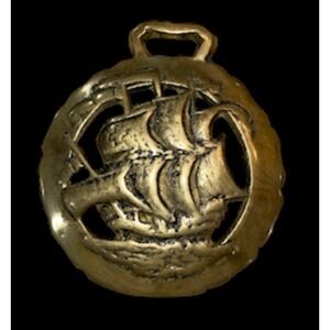 Vintage Brass Horse Medallion Sea Ship Sail Boat Large 4.75 In